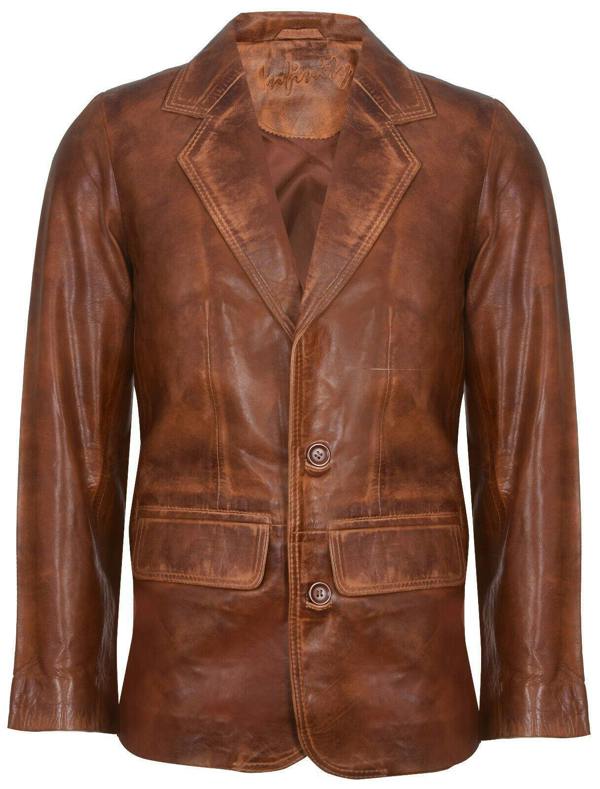 Infinity Leather Mens Tan Leather Blazer Jacket-Santiago
