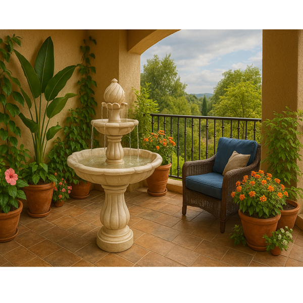 Homeology Aruna Elegant 3-Tier Outdoor Water Fountain Self-Contained Stunning Garden Feature with Cascading Waterfall