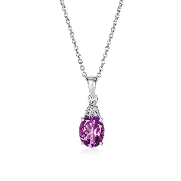 namana 925 Sterling Silver Oval Shaped Amethyst Pendant Necklace