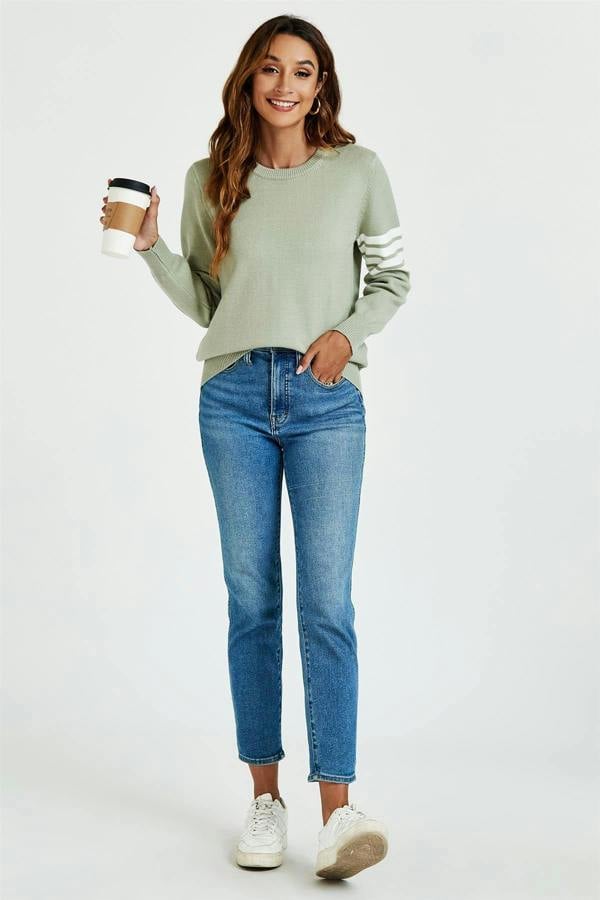 FS Collection Stripe Pattern Jumper Top In Olive