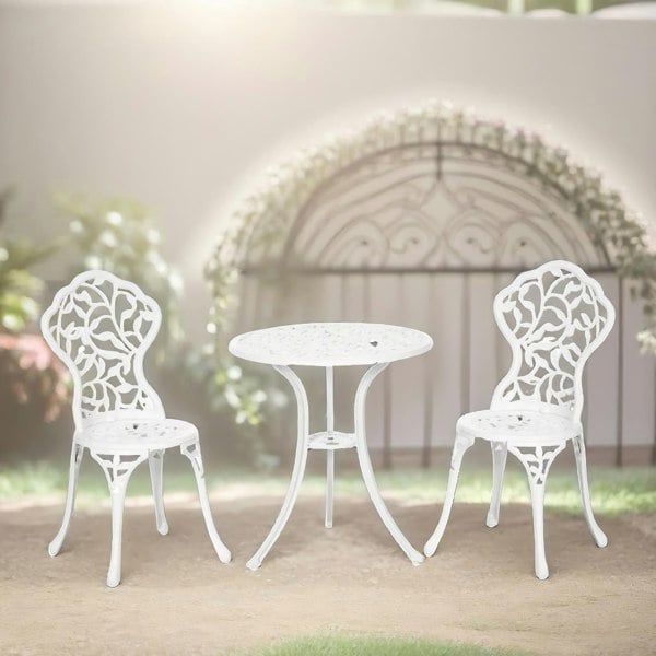 Rafaelo Mobilia Set of 3 Aluminium Petals Bistro Table And Chair White