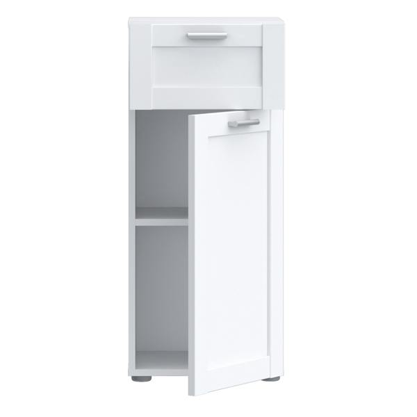 Furniture To Go Lokko Bathroom Storage Unit with 1 Door & 1 Drawer with Silver Handles in White
