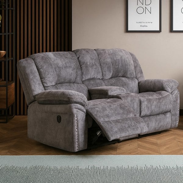 Furnishings For Less Galaxy Plush Velvet 2 Seater Electric Recliner With Console