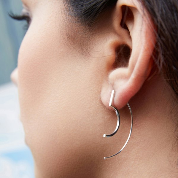 Modern  Silver Minimalist Curved Drop Earring