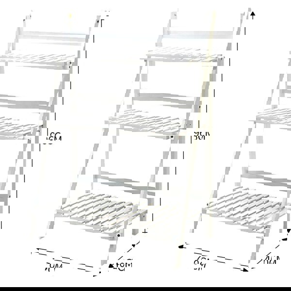 3-Tier Foldable Plant Stand Wooden Ladder Shelf Natural/White Living and Home