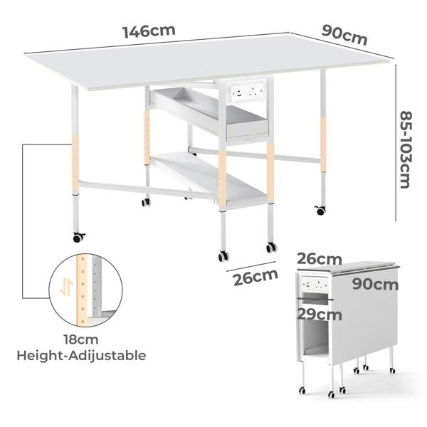 Levede Sewing Table Foldable Craft Desk Height Adjustable with Storage Black