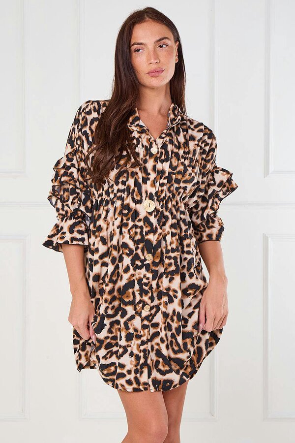 Elaina Fashion Leopard Print Button Front Blouse – One Size (8–14)