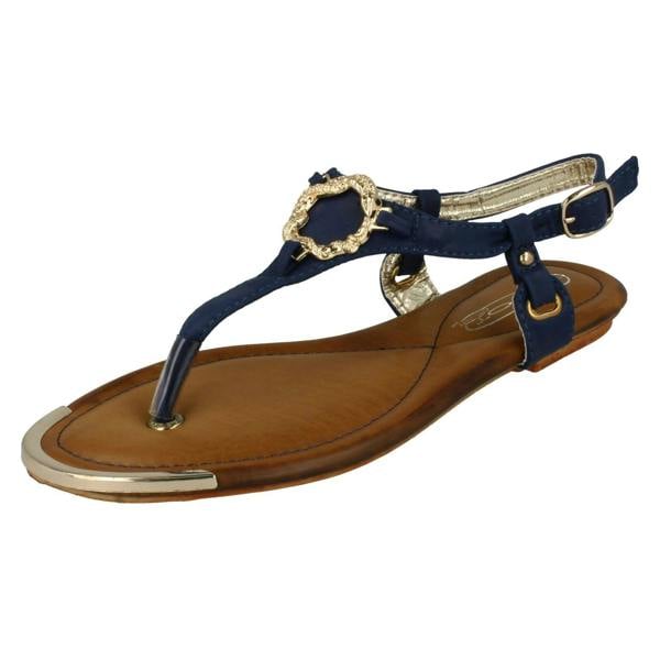 Spot On Ladies Spot On Flat Toe Post Sandal With Snake Trim