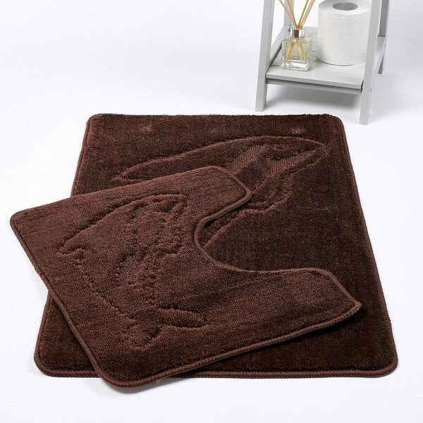 Night Zone Dolphin 2 Piece Bath Mat & Pedestal Set – Non-Slip Absorbent Bathroom Rug Set - Chocolate