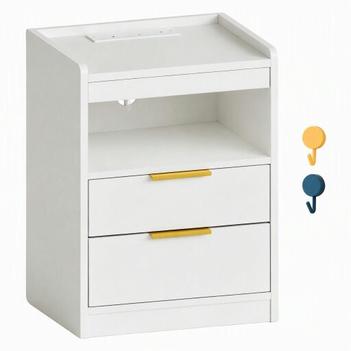 Havendro LED Bedside Table with Hidden Drawer Bedside Cabinet w/ Charging Station