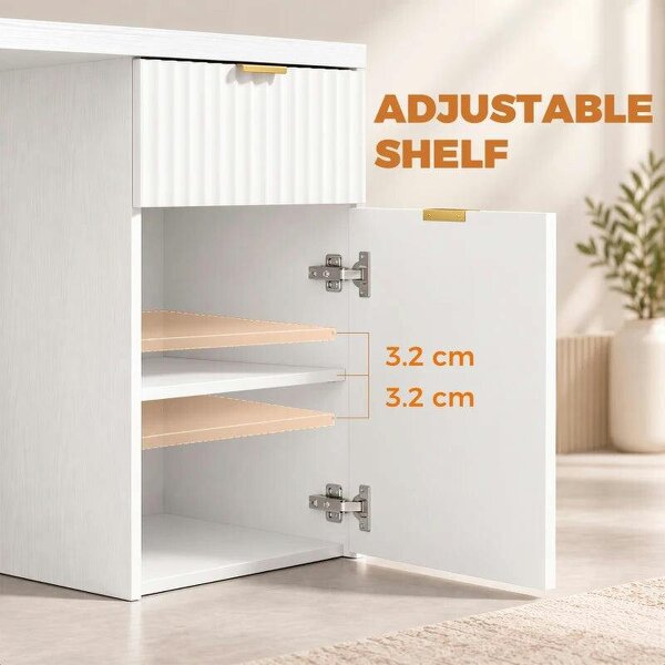 Computer Desk with Drawer, 120 cm Reversible Office Desk, Cabinet, Adjustable Shelf, Thick Top, White