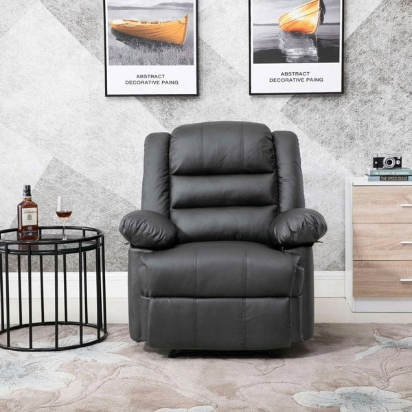 SQUAREBOXX Lisbon Home Lounge Leather Manual Recliner Armchair in Grey