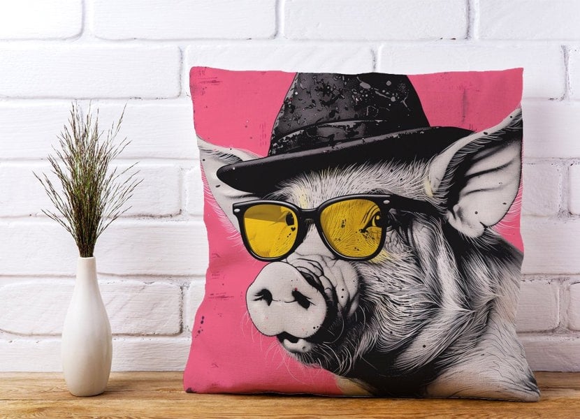 Warren Reed Pig In A Hat And Glasses Cushions