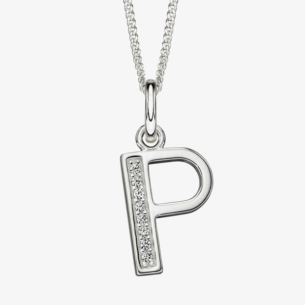 T. H. Baker Sterling Silver Cubic Zirconia Initial "P" Pendant Necklace P4738CP