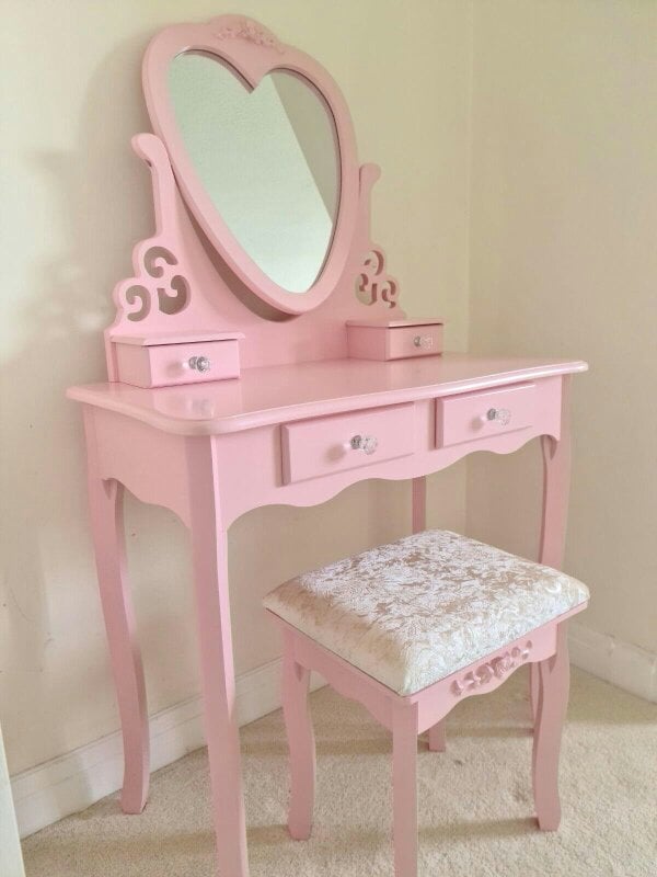Kosy Koala Dressing Table with Heart Shaped Mirror and Stool Makeup Vanity Mirror Hollywood Table