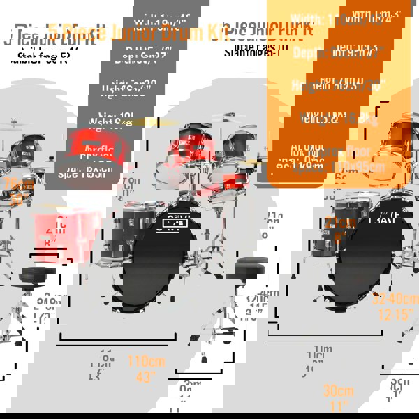 3rd Avenue 5 Piece Junior Drum Kit#Colour_Red