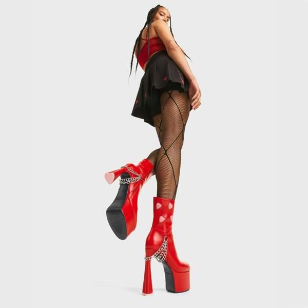 Lamoda Back Me Black PU Red Lace-Up Ankle Boots Bold Urban Street Style