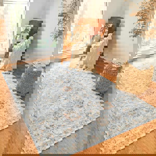 Livabliss Lillian-Washable Grey Yellow Blue Traditional Vintage Boho Rug