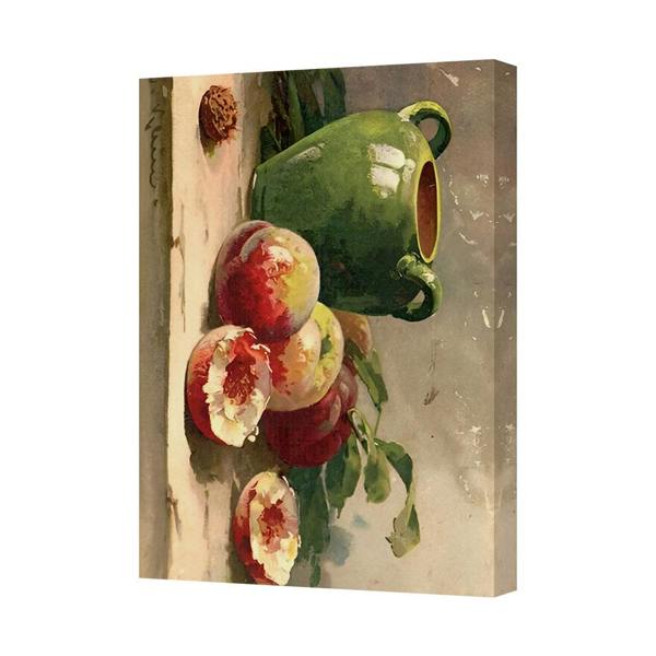 Benjamin Tate Design Contemporary Fruit Still Life Canvas Art Print With Green Teapot Frame