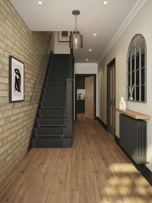 Luddington textured grey straight flight handrail hallway lifestyle image
