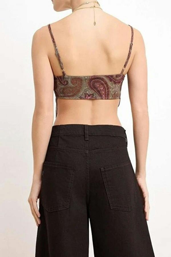 WOVCOR Patterned Strappy Draped Tulle Blouse