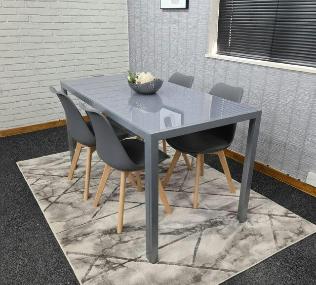 Kosy Koala Modern Rectangle grey Glass Dining Table Set of 4 Grey Plastic chairs with Faux Leather seats
