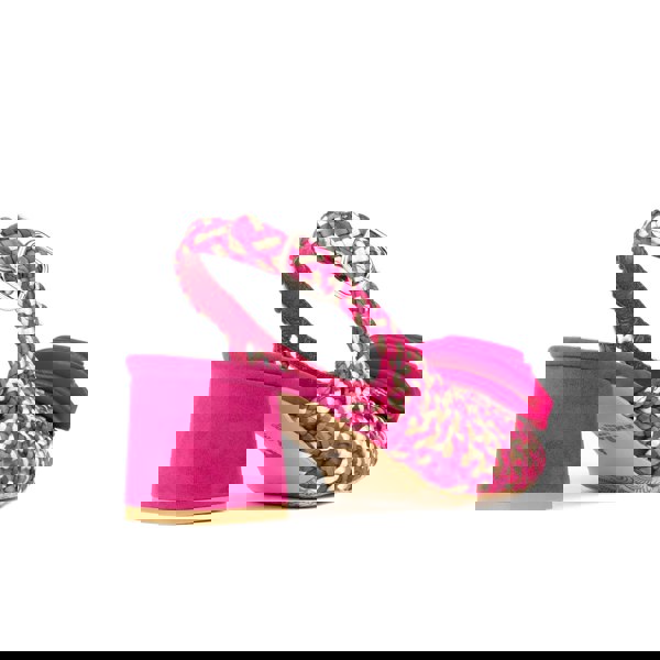 Embassy London Velora - Pink - Mid heel sling back sandal with woven leather upper and satin bow