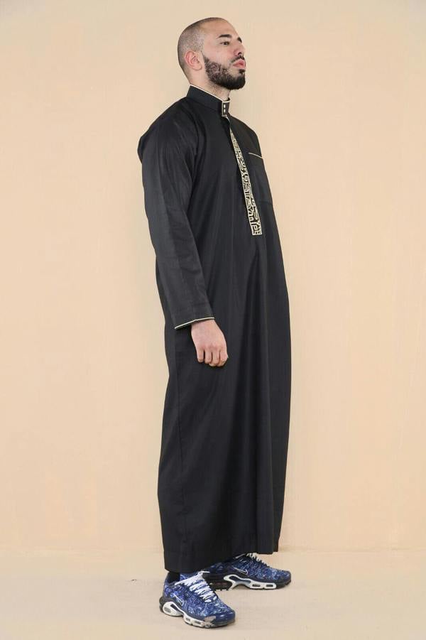 Infinity Leather Mens Thobe Jubba Emirati Islamic Arabic Eid Embroidery Kaftan Jubbah Robe