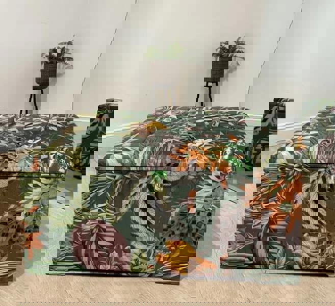 Large Green Floral Large Square Ottoman Storage | Patterned velvet Coffee Table - ISTOOLS