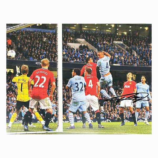Vincent Kompany signed Manchester Derby goal photo
