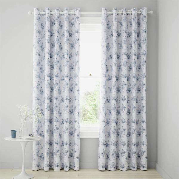 Lucie Floral Frill Blue Eyelet Curtains