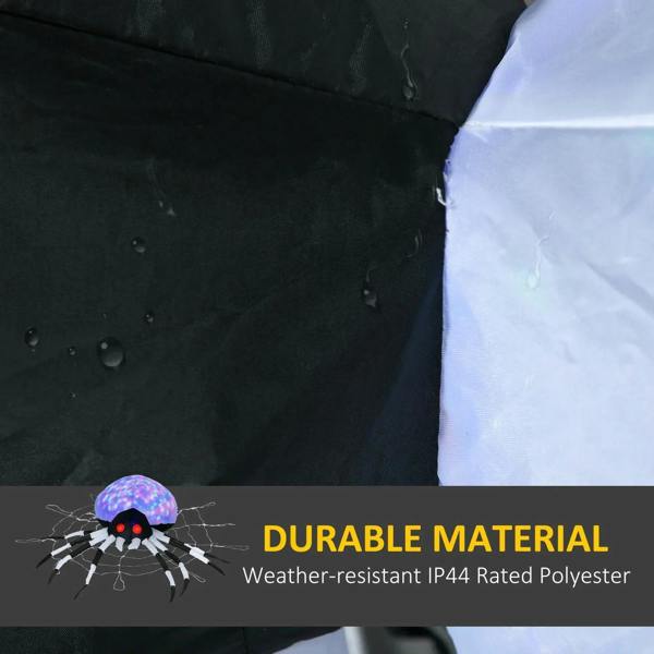 Durable inflatable spider body fabric with glowing iridescent LED dome and red eyes