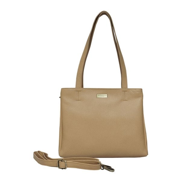 Assots London 'DEBRA' Camel Pebble Grain Real Leather Crossbody Shoulder Bag
