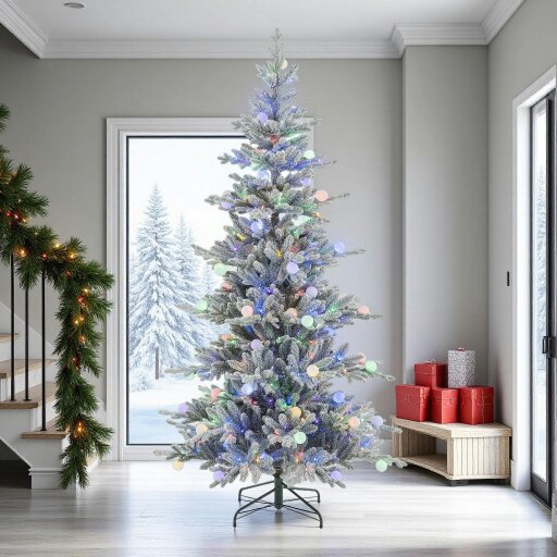 Outdoor Living Aurora Winter Glow Flocked White Multi-Colour Christmas Tree