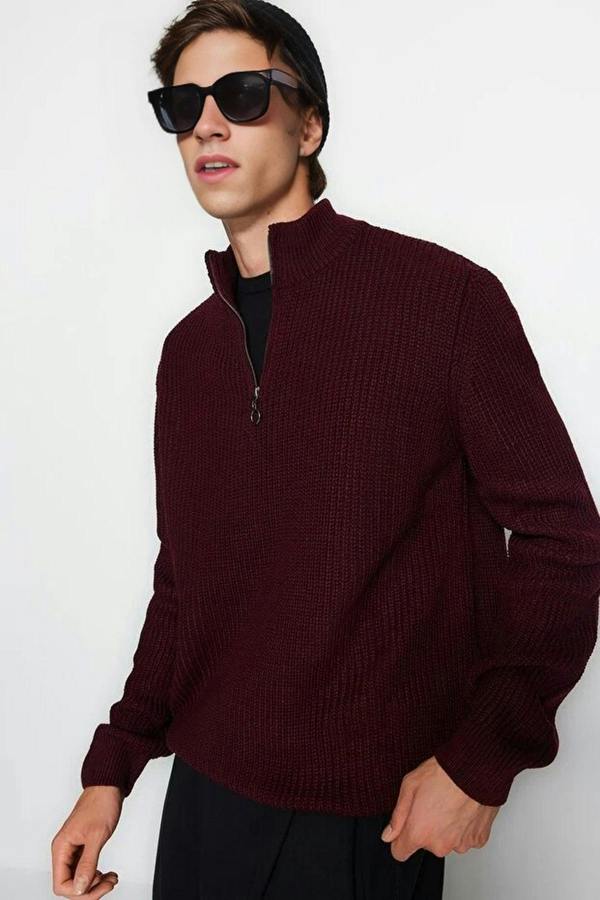 WOVCOR Regular Fit Half Turtleneck Zippered Men's Sweater