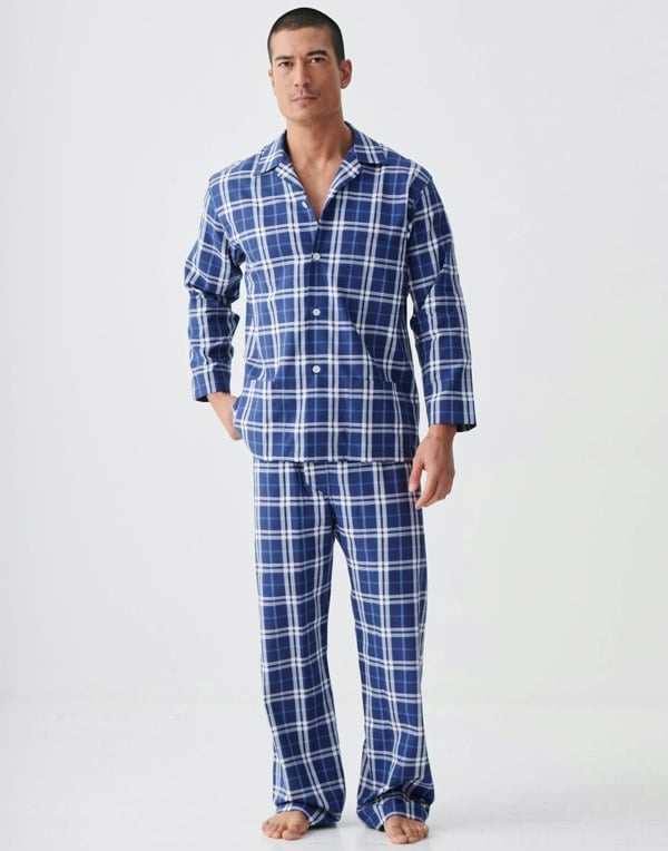 British Boxers Men's Crisp Cotton Pyjama Set – Chester Blue on Blue Check