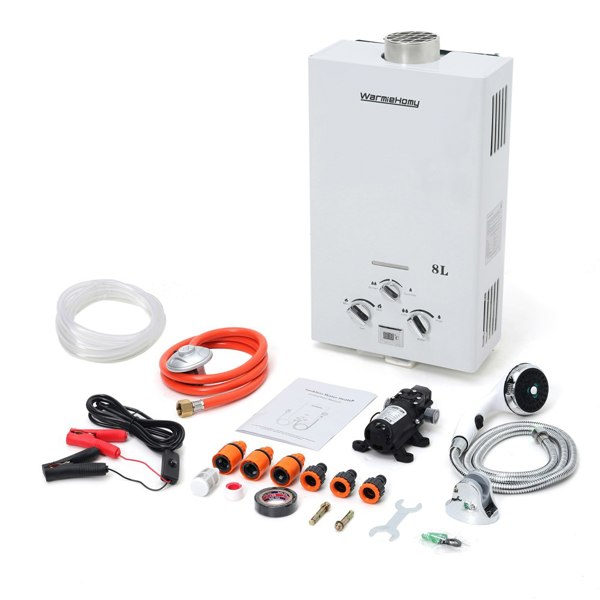Living and Home 8L 16KW Outdoor Instant Gas Water Heater with Shower Head