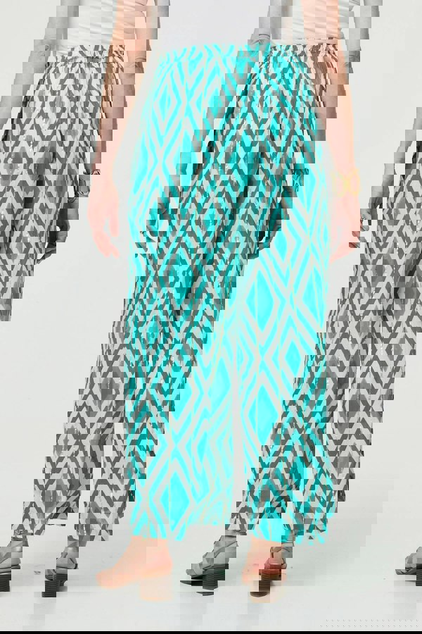 Green | Geo Print Wide Leg High Waist Trousers
