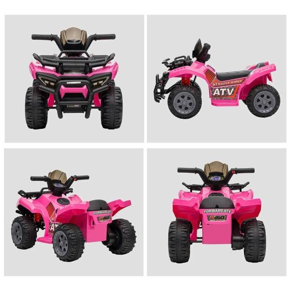 Pink kids electric ride-on quad bike shown from multiple angles