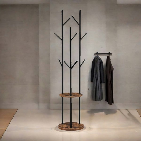 Rafaelo Mobilia Industrial Rustic Coat Stand With 2 Shelves