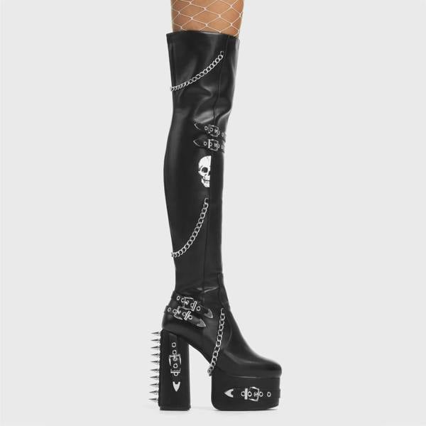 Lamoda Scream Wide Calf Thigh High Platform Boots Black PU Gothic Punk