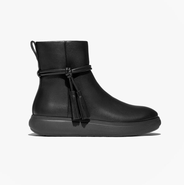 FitFlop iQ-COMFF TASSEL LEATHER Ladies Short Boots All Black
