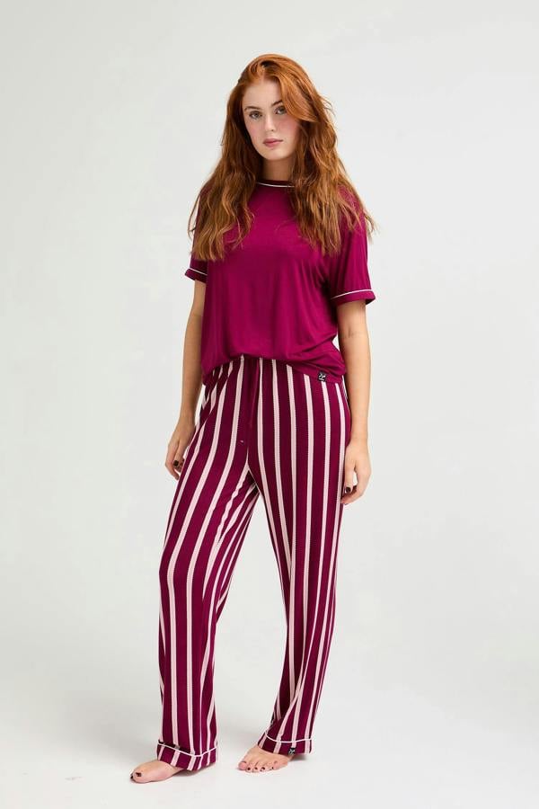 Bamboo Tee and Trouser Set in Bordeaux Stripe - Pajamas