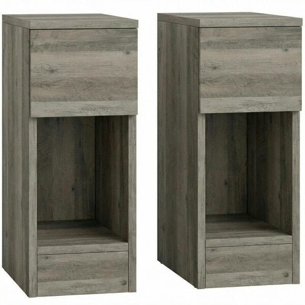 Set of Two Modern Storage Bedside Tables - Grey