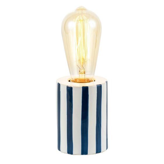 Happy Homewares Coastal Midnight Blue and White Gloss Striped Ceramic Table Lamp