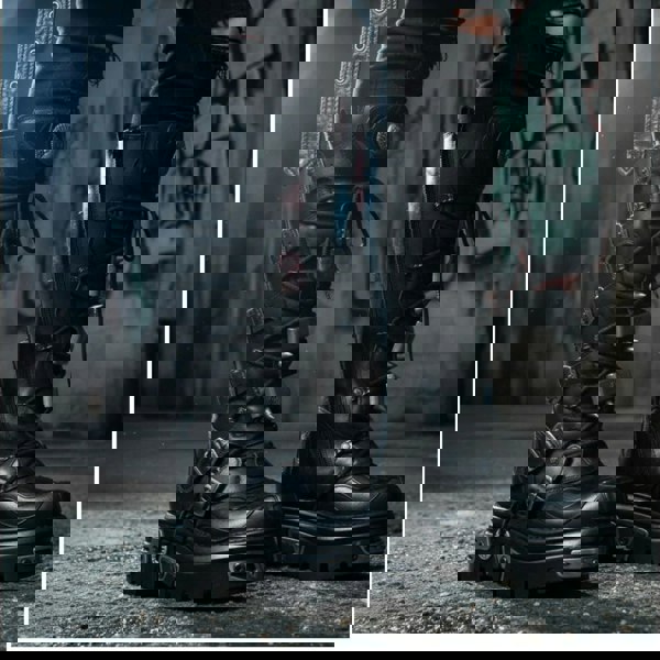 New Rock M-161-C10 Knee High Black Leather Gothic Boots