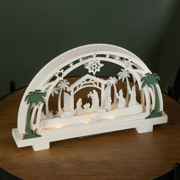 Samuel Alexander 20cm Battery Operated Warm White LED Wooden Arch Nativity Scene Christmas Decoration