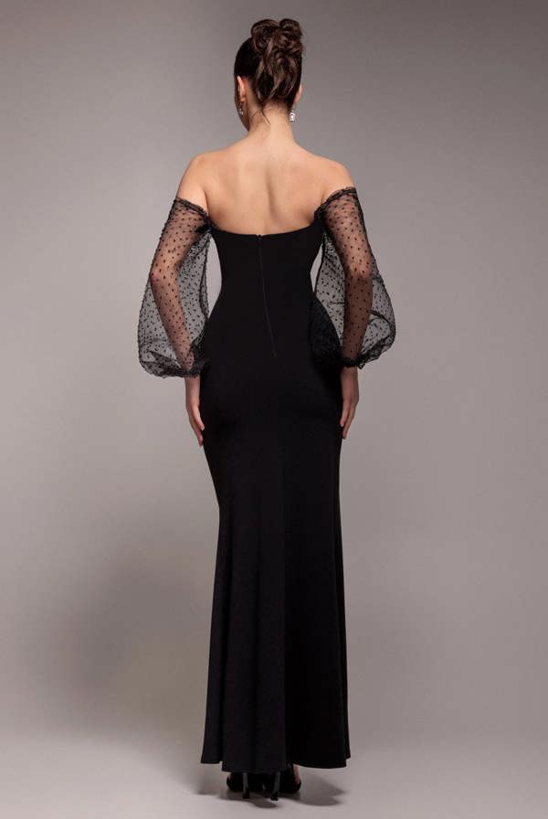 Dobby Organza Bishop Sleeve Multiway Maxi Dress - Black DR5011