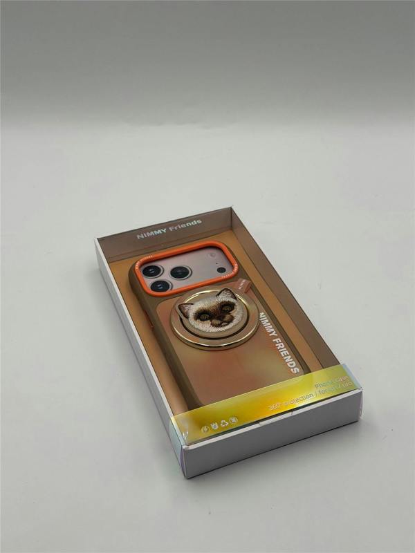 Nimmy Friends Nimmy Big Eye Cute Pet Siamese Cat Face Case with Detachable MagSafe Grip for iPhone 17 Pro 6.3" Brown Orange