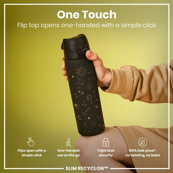 ION8 Leak Proof Slim Water Bottle, Recyclon, Celestial Universe, 500ml (18oz)